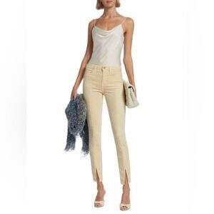 L’AGENCE Jyothi Velvet Skinny Jeans Ivory Cream Slit Hem Stretch Size 26